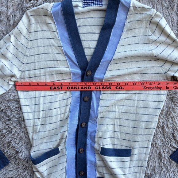 Wendi Reed Men's Cashmere Cotton Cardigan Sweater 1 S Stripe Button V-Neck - Picture 15 of 16